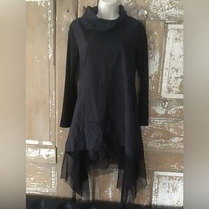 KOZAN dress Laganlook Asymmetrical Tulle Hem Long Sleeve XS Black Pocket